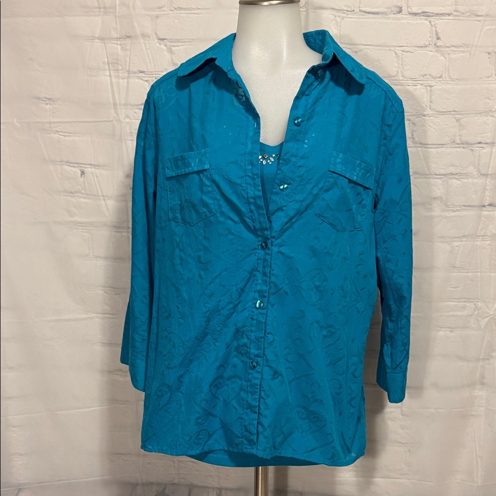 Allison Daley 2-Piece Blouse Set in Teal  Size 12